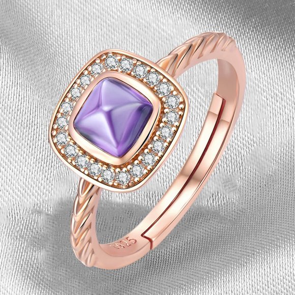 18K Rose Gold-Plated Adjustable Amethyst Ring For Women - Picture 2 of 5